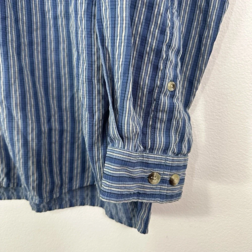 The North Face Button Up Shirt Mens XL Blue Striped Long Sleeve Pocket Camp Hike